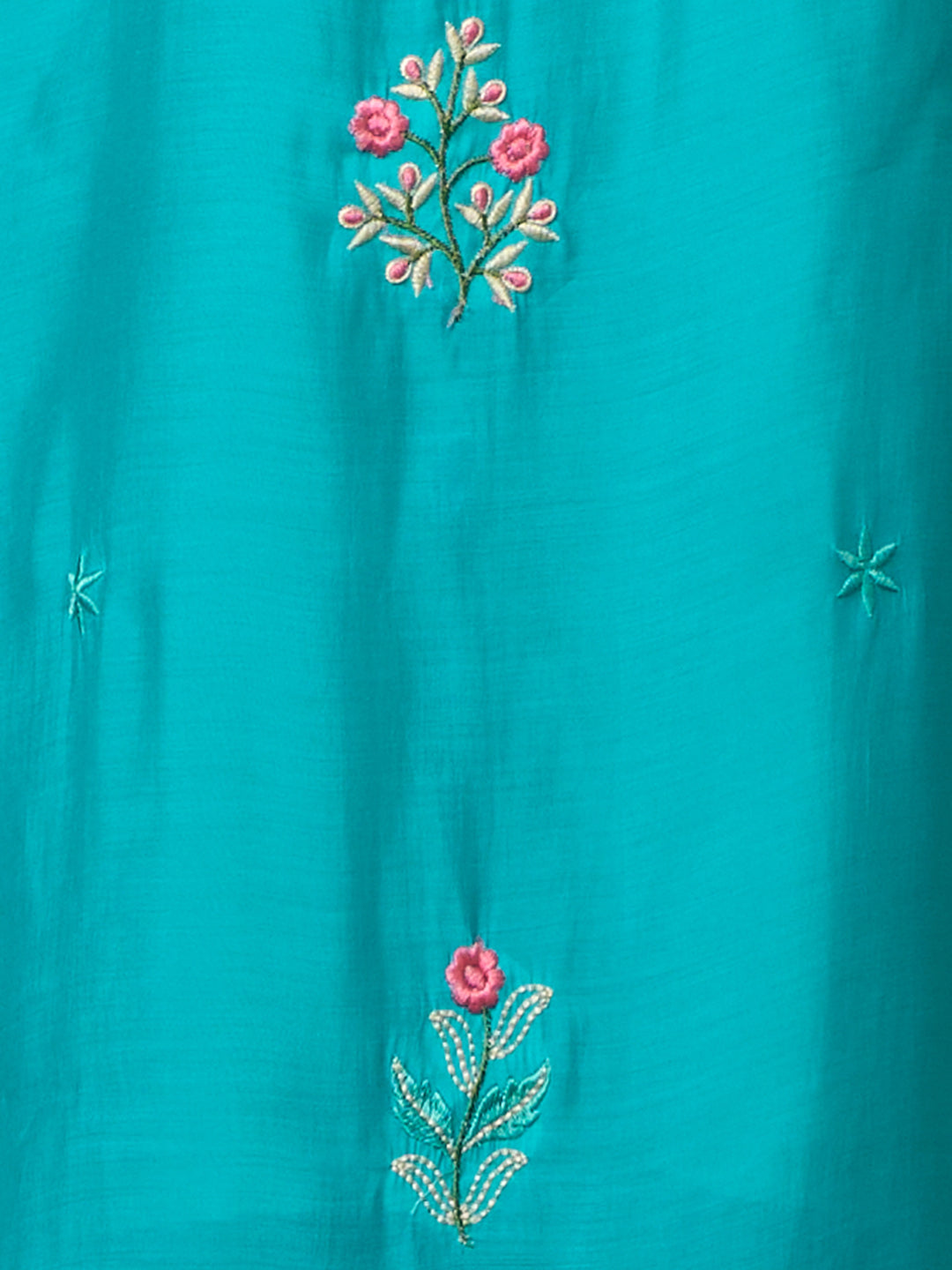 Solid Threadwork Embroidered A-Line Kurta with Palazzo & Dupatta - Turquoise Blue