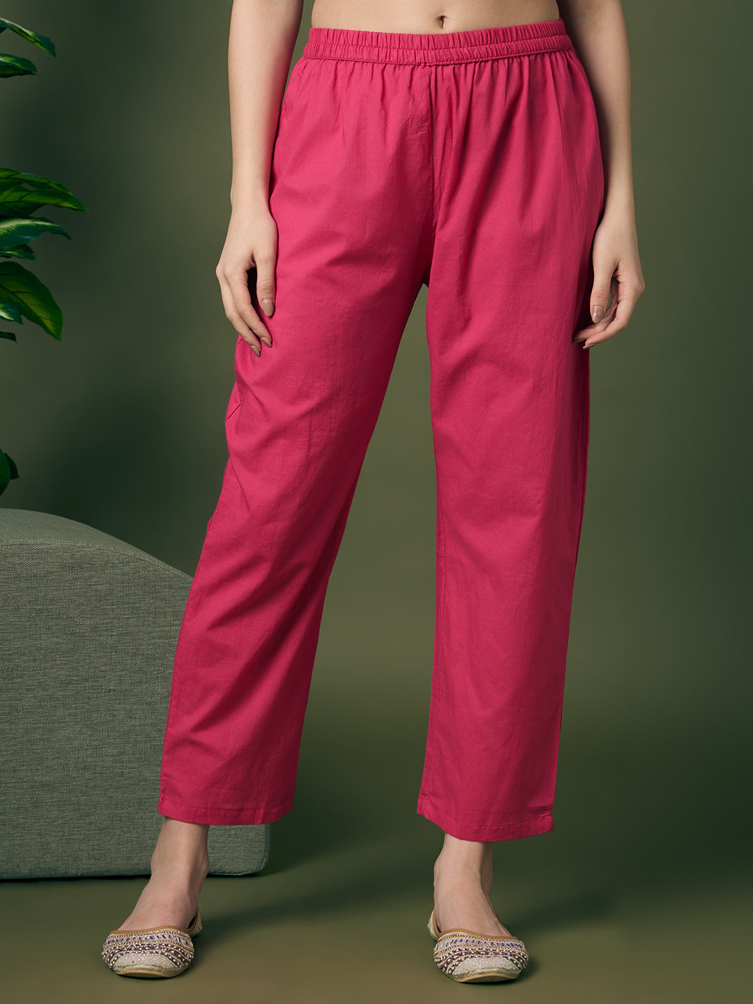 Solid Schiffli Floral Embroidered Anarkali with Pant & Dupatta - Pink