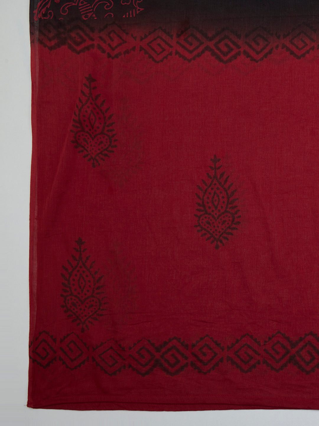 Solid Straight Fit Cotton Kurta with Pant & Ombre Dupatta - Maroon
