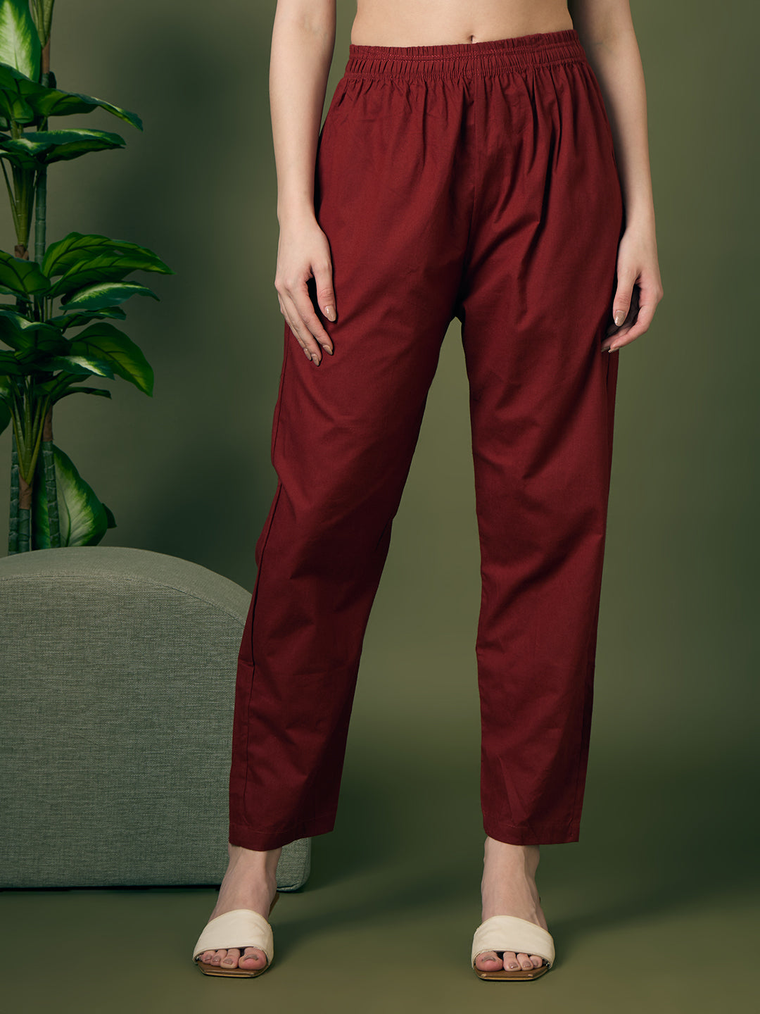 Solid Straight Fit Cotton Kurta with Pant & Ombre Dupatta - Maroon