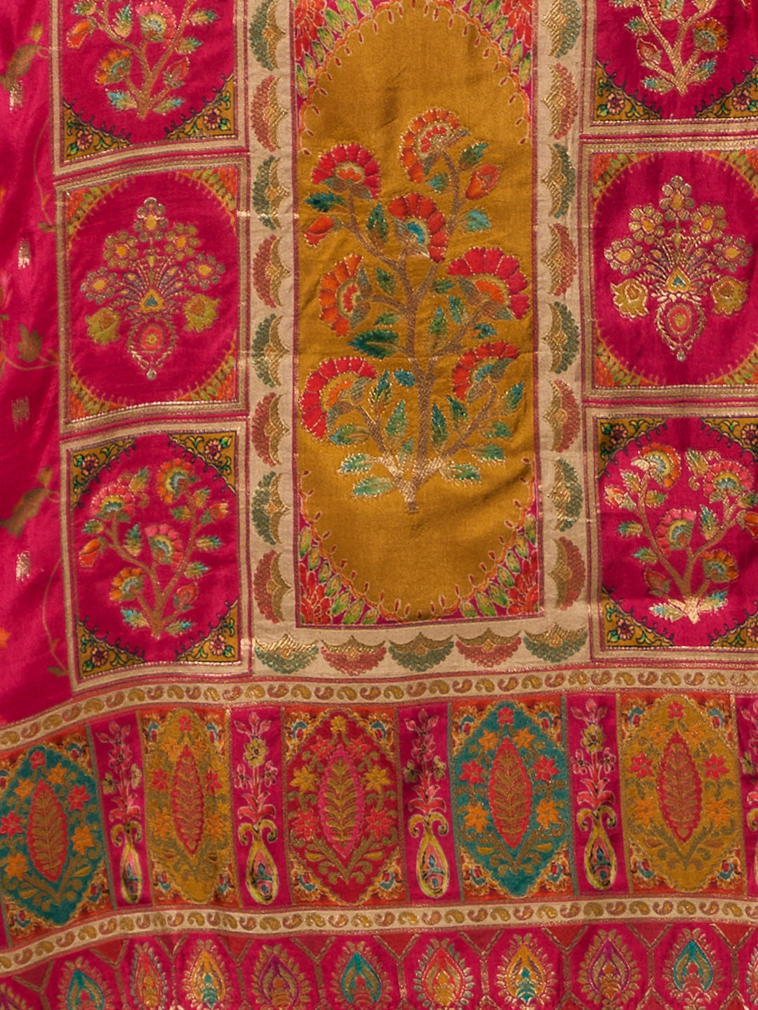 Festive Floral Printed & Embroidered Straight Kurta with Pant & Dupatta - Rani