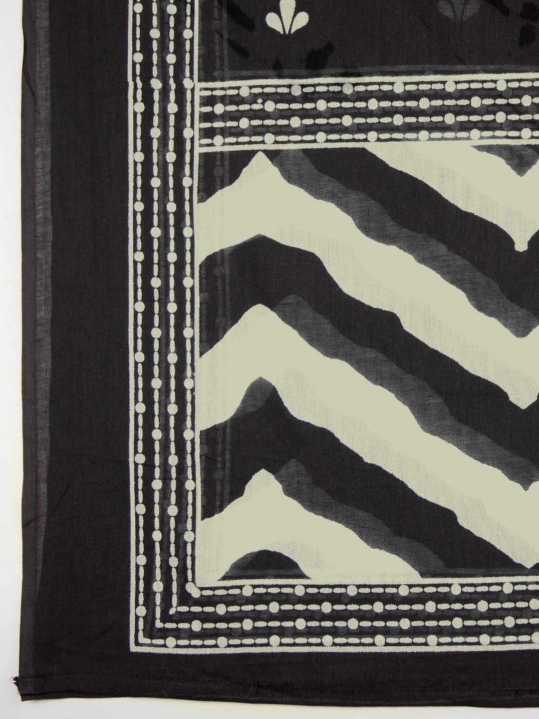 Leheriya Printed Embroidered A-Line Paneled Kurta with Pant and Pure Cotton Dupatta - Black