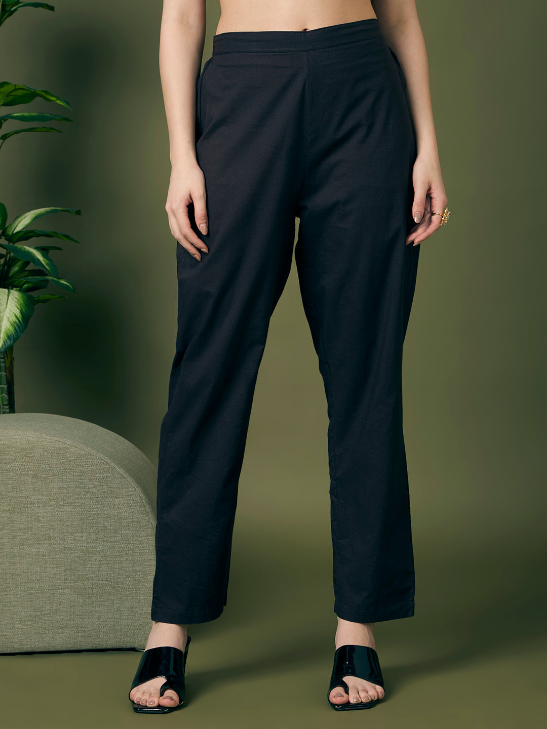 Leheriya Printed Embroidered A-Line Paneled Kurta with Pant and Pure Cotton Dupatta - Black