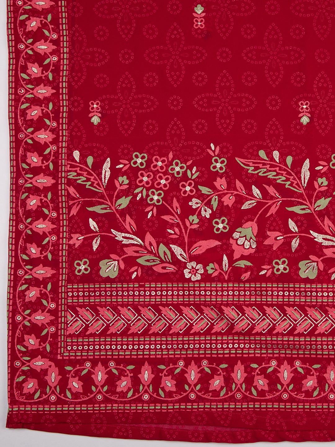 Festive Floral Printed Anarkali With Palazzo & Dupatta - Red