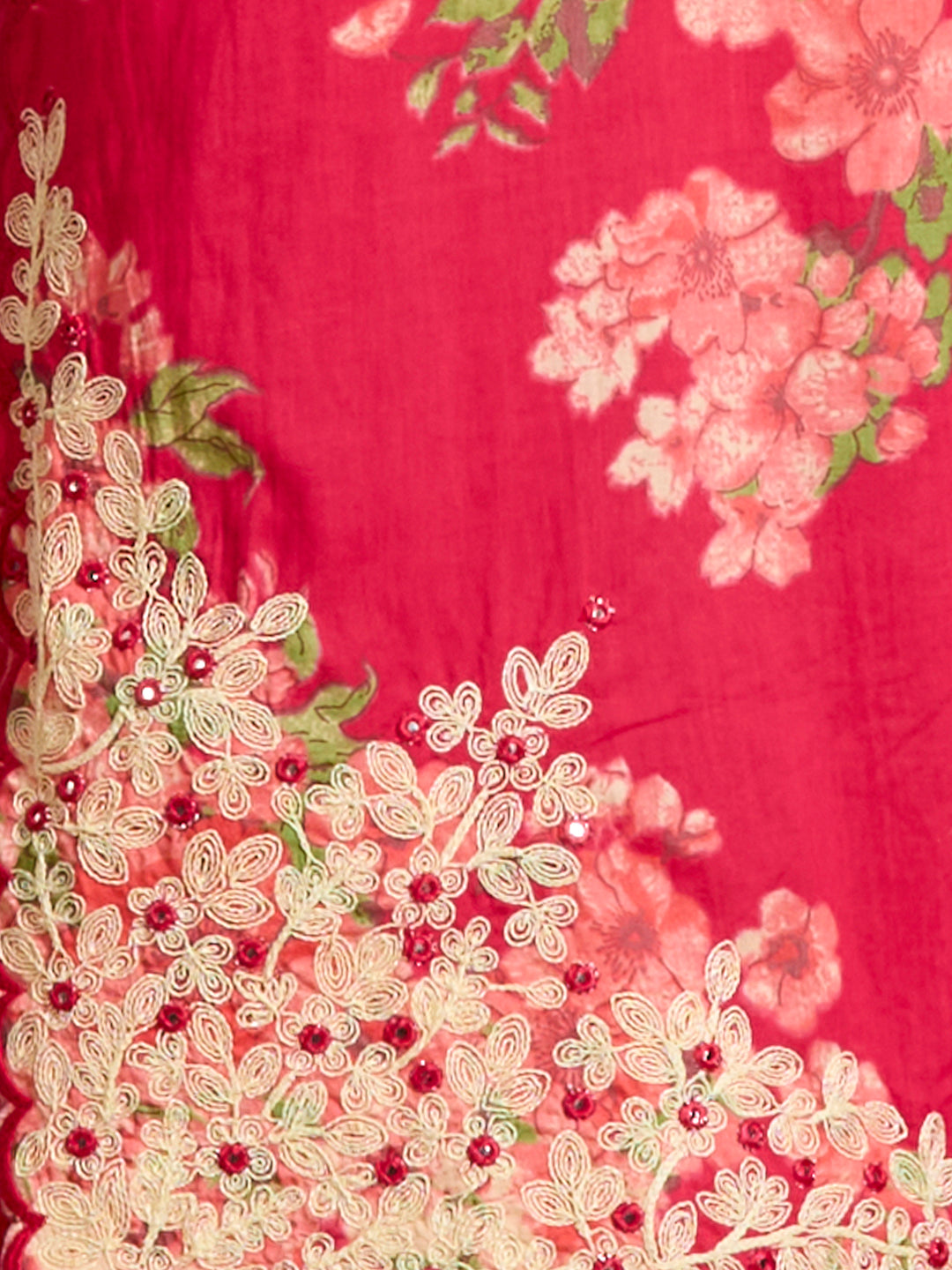 Floral Printed Straight Fit Kurta with Palazzo and Pure Cotton Dupatta - Magenta