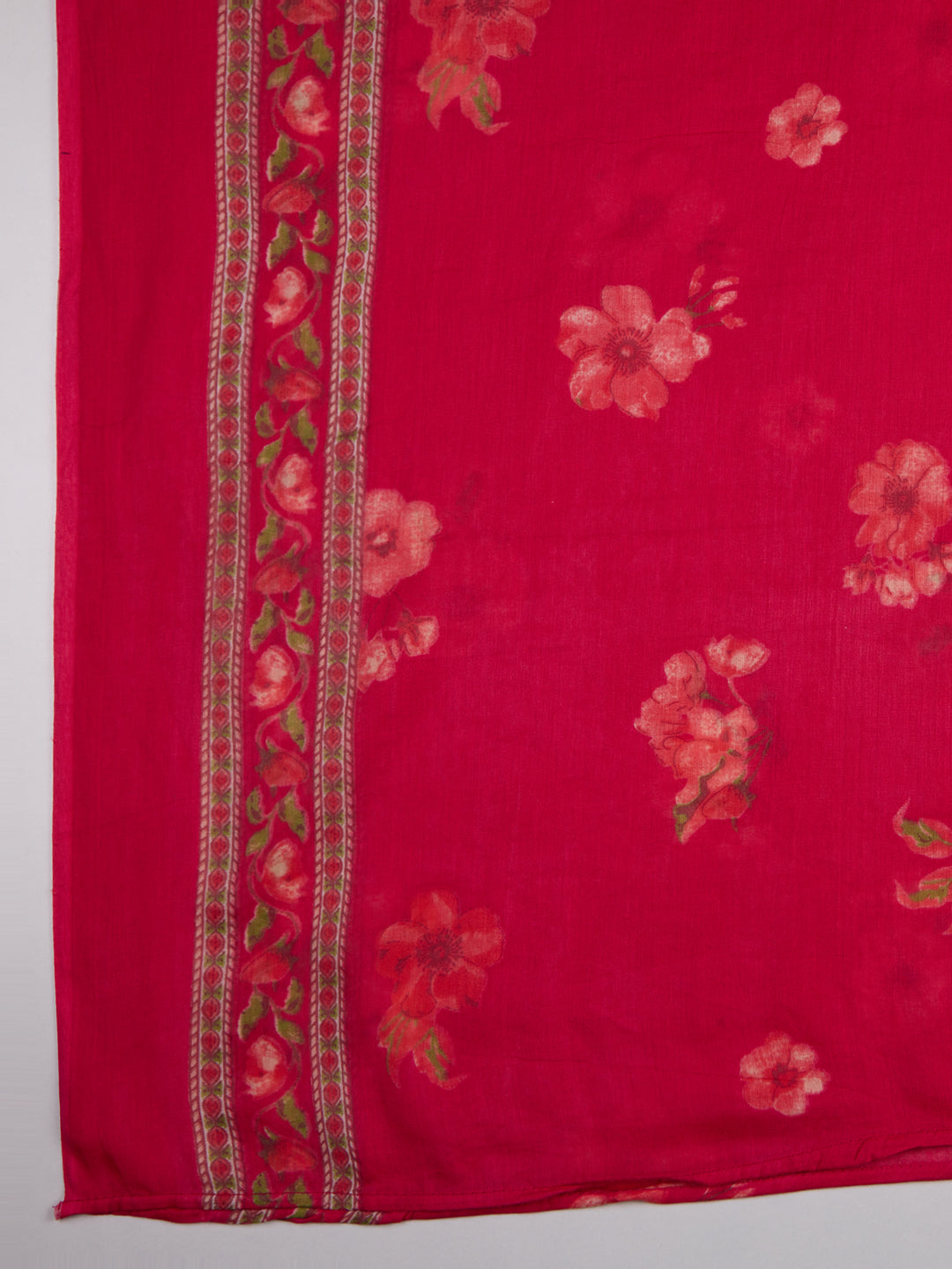 Floral Printed Straight Fit Kurta with Palazzo and Pure Cotton Dupatta - Magenta