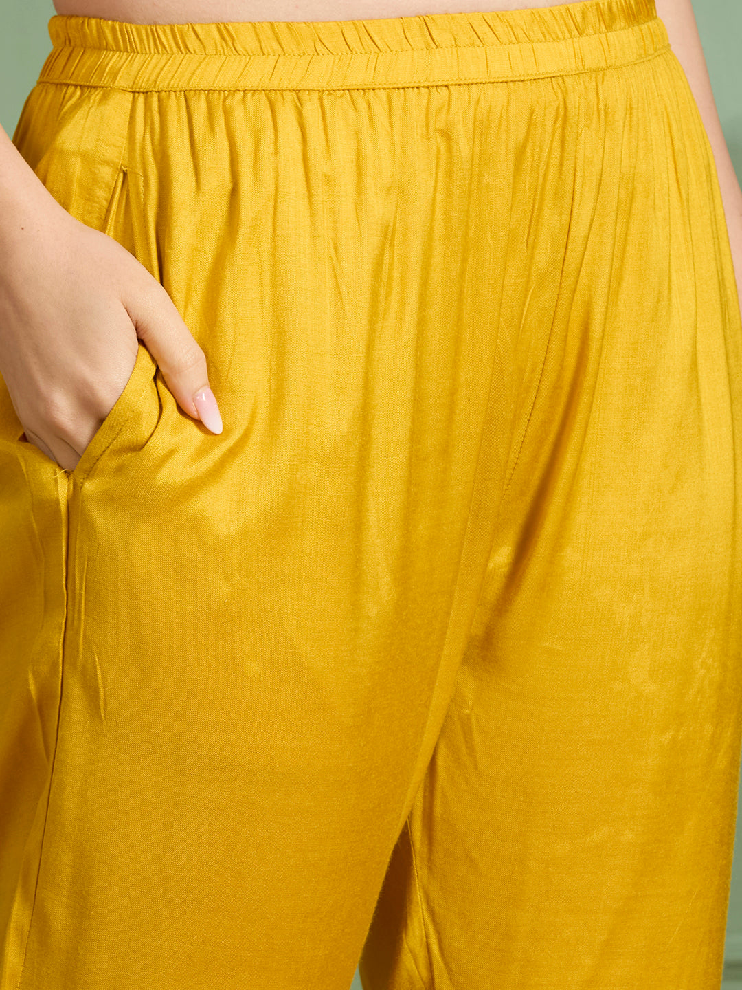 Festive Solid Floral Embroidered Straight Kurta with Pant & Dupatta - Yellow