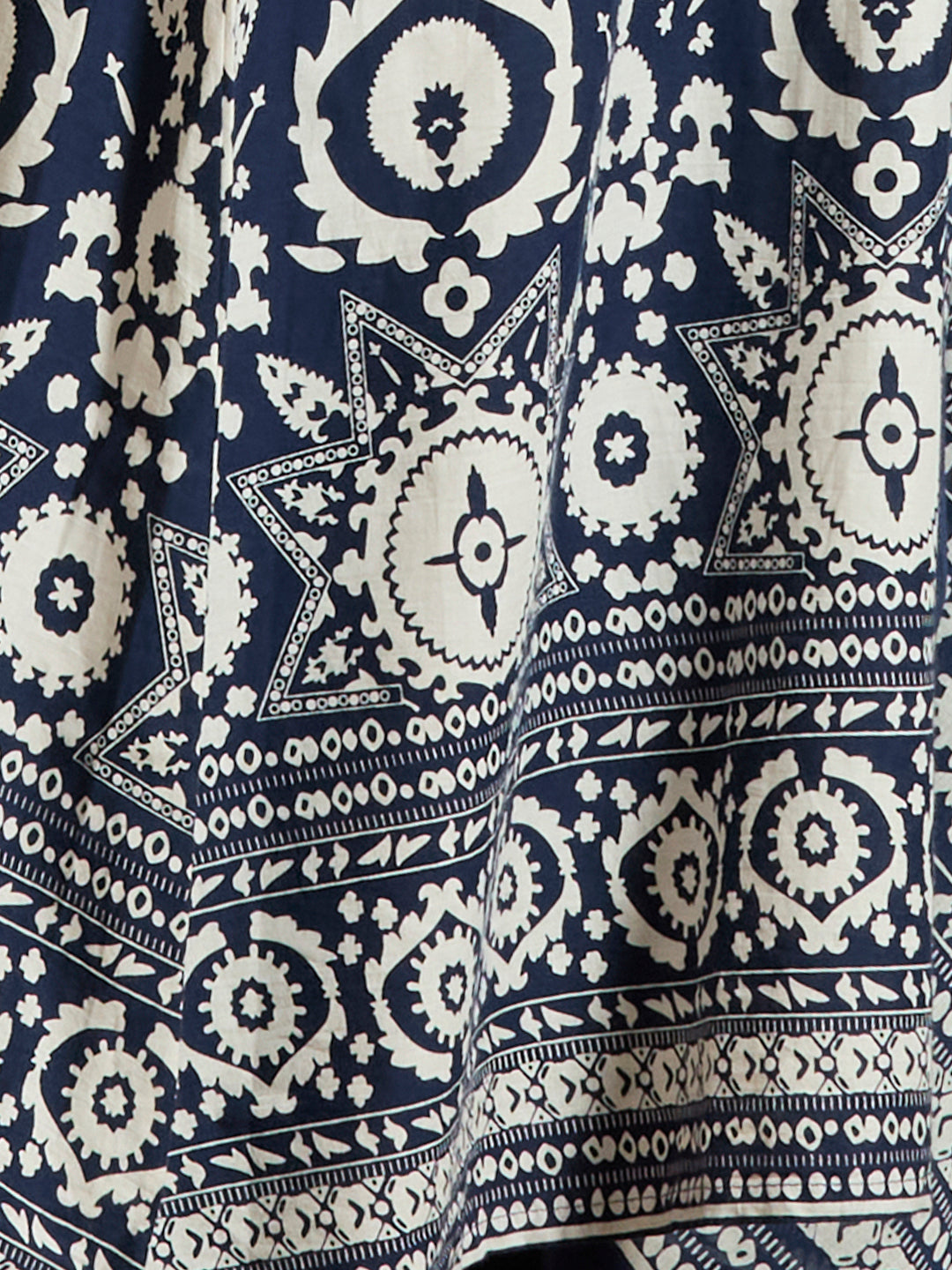 Ethnic Printed Embroidered A-Line Kurta with Pant and Pure Cotton Dupatta - Navy Blue