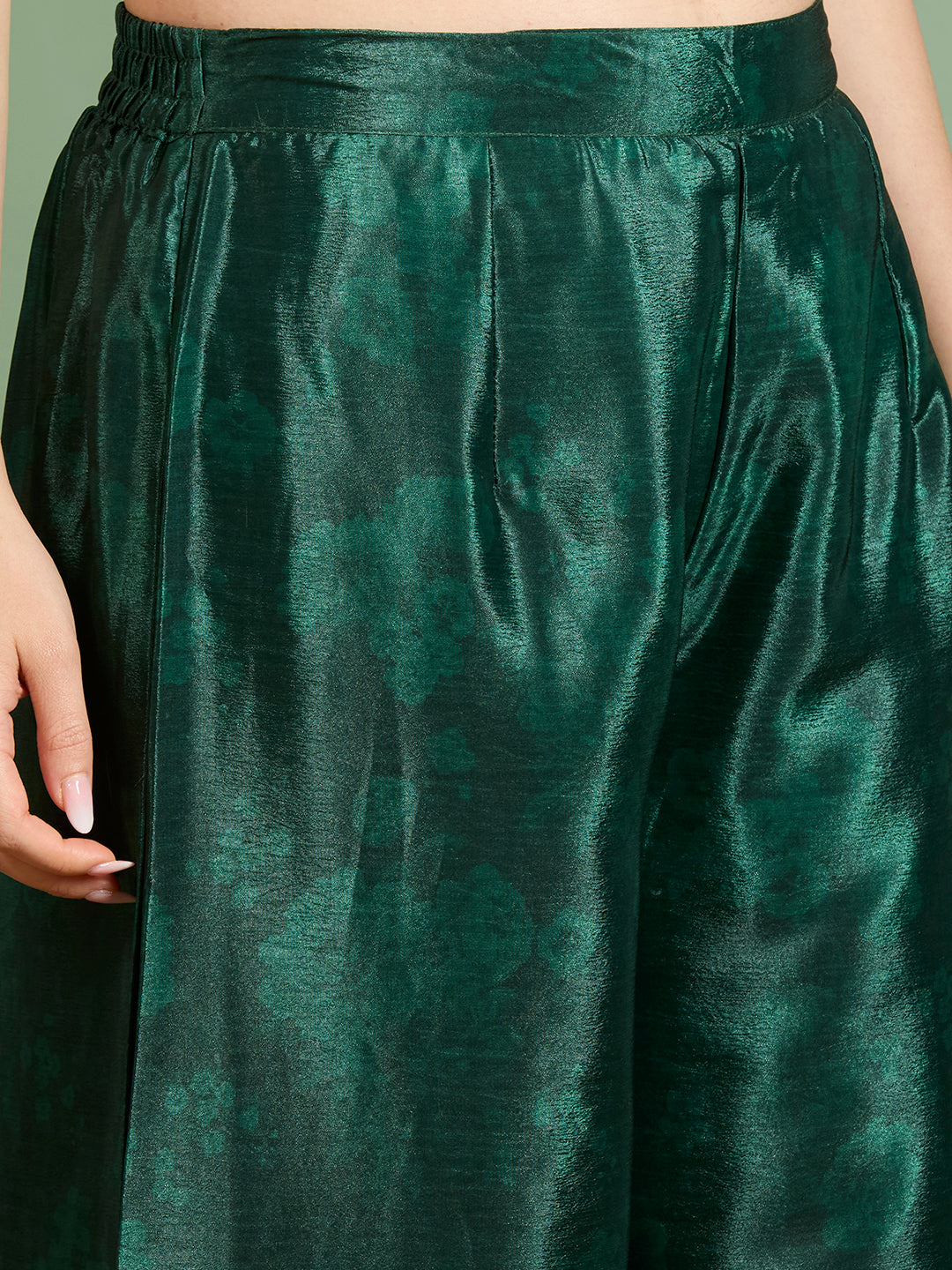 Ethnic Printed Embroidered Straight Kurta with Palazzo and Dupatta - Green