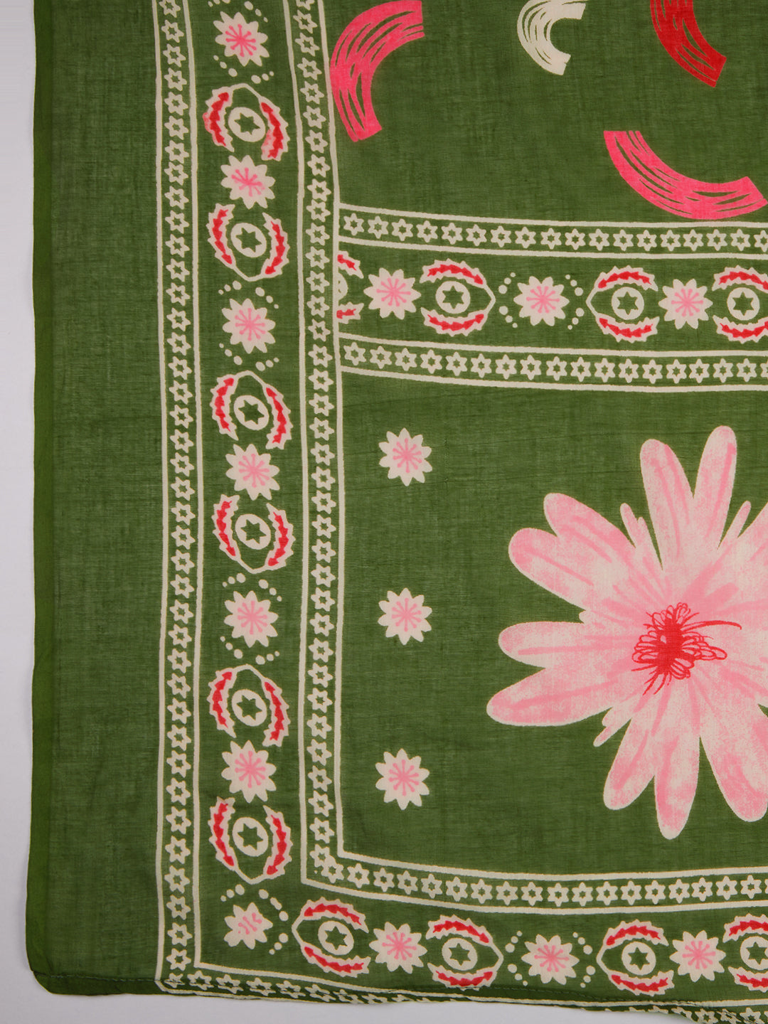 Abstract Floral Printed A-Line Kurta with Palazzo & Dupatta - Green