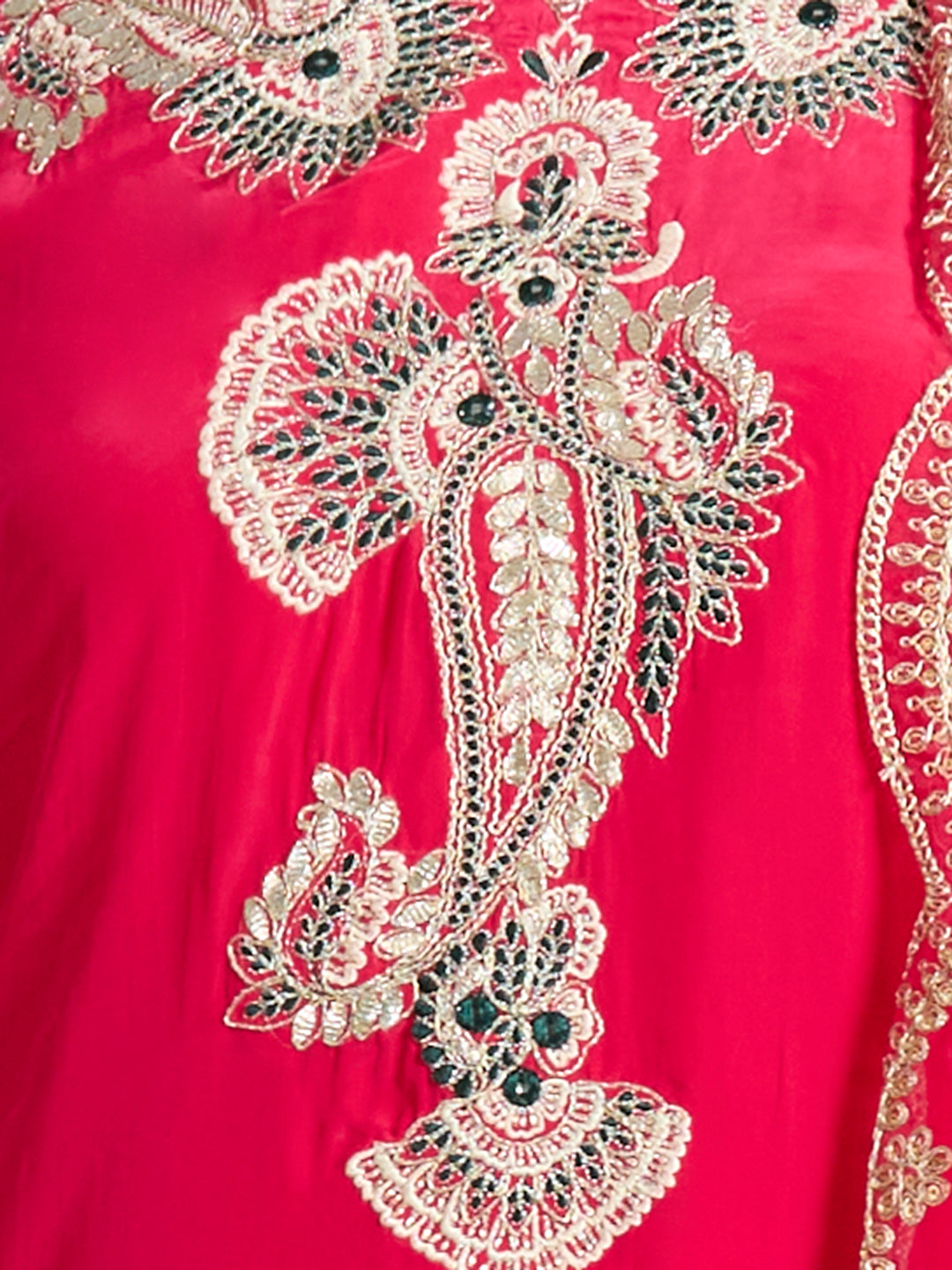 Solid Floral Zari Embroidered Straight Fit Kurta with Pant & Dupatta - Pink