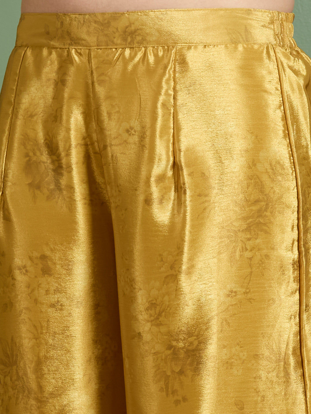 Floral Printed Embroidered Straight Fit Kurta with Palazzo & Dupatta - Yellow