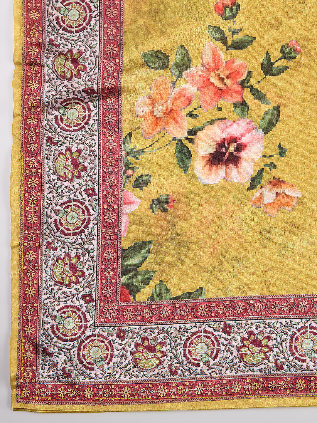 Floral Printed Embroidered Straight Fit Kurta with Palazzo & Dupatta - Yellow