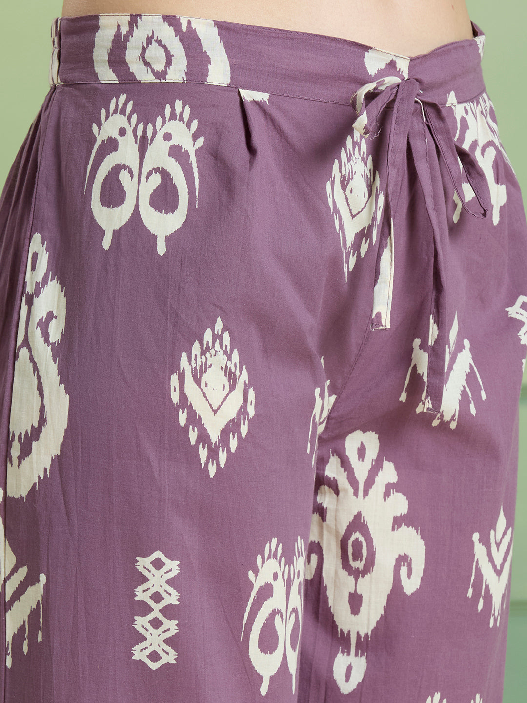 Ikat Printed A-Line Paneled Co-ord Set - Purple