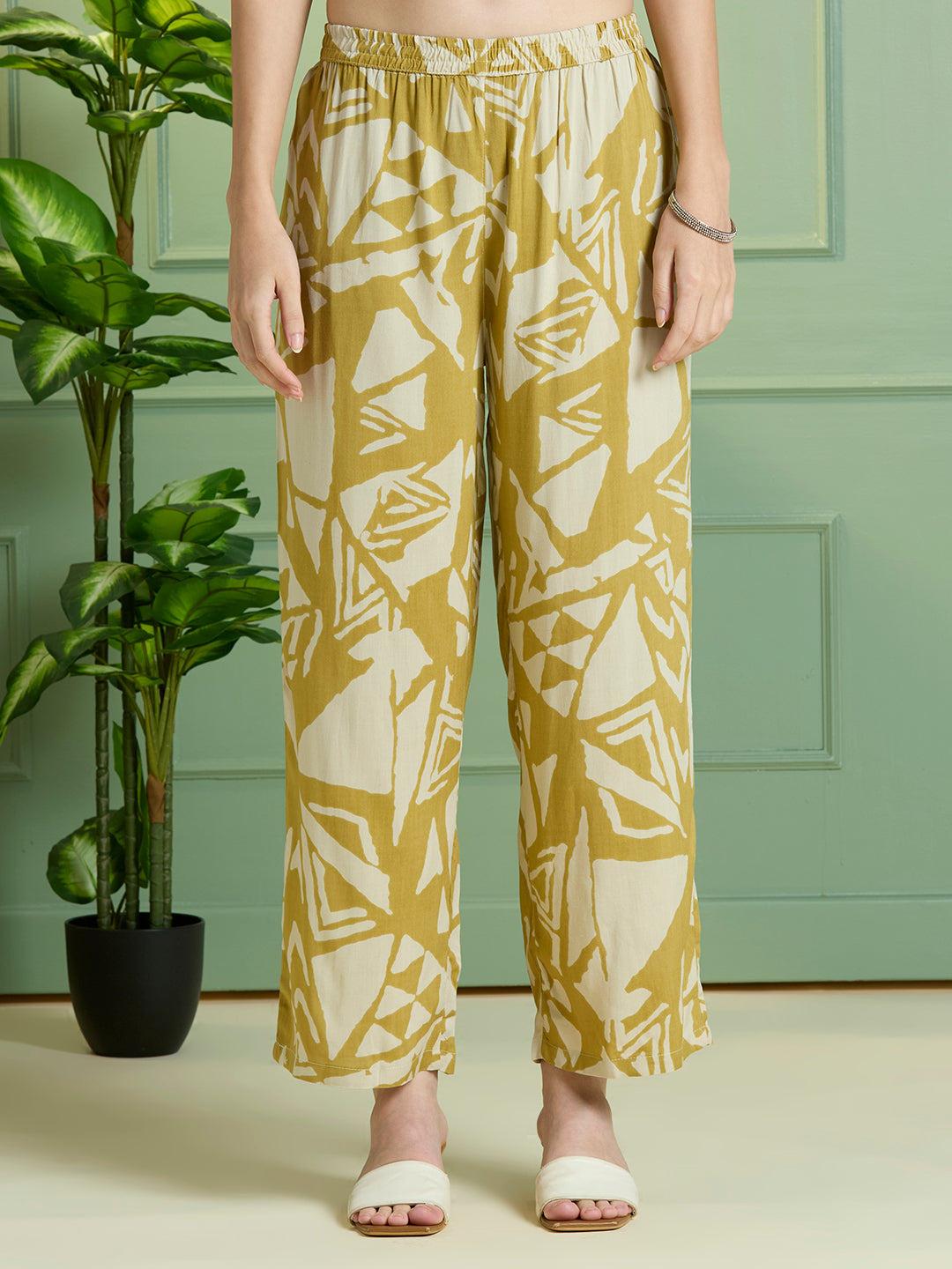 Abstract Printed Straight Fit Co-ord Set - Lime Green