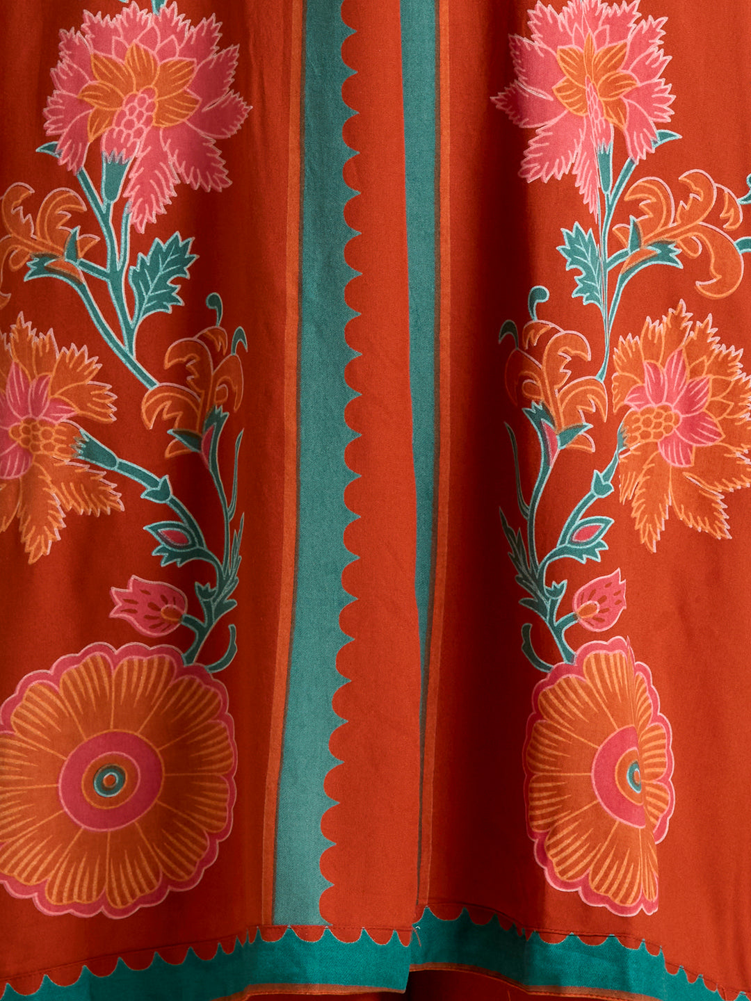 Solid Floral Printed Straight Fit Co-ord Set - Orange