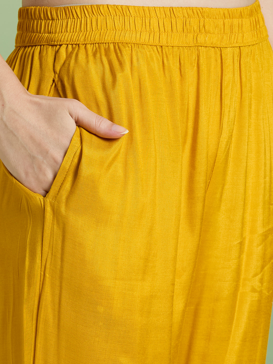 Ethnic Floral Printed & Embroidered Straight Fit Kurta with Pant and Dupatta - Mustard