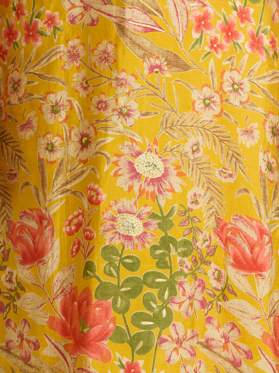 Ethnic Floral Printed Straight Kurta with Pant & Dupatta - Yellow