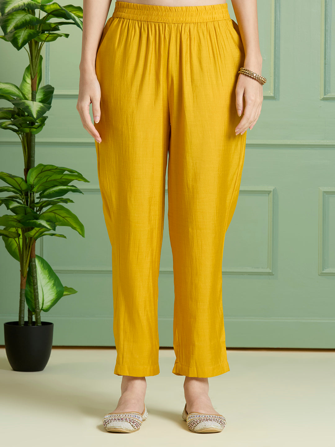 Ethnic Floral Printed Straight Kurta with Pant & Dupatta - Yellow