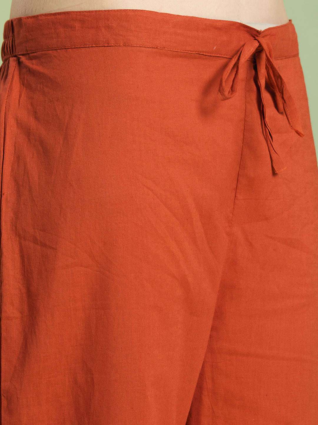 Solid Ethnic Embroidered A-Line Kurta with Pant & Dupatta - Rust