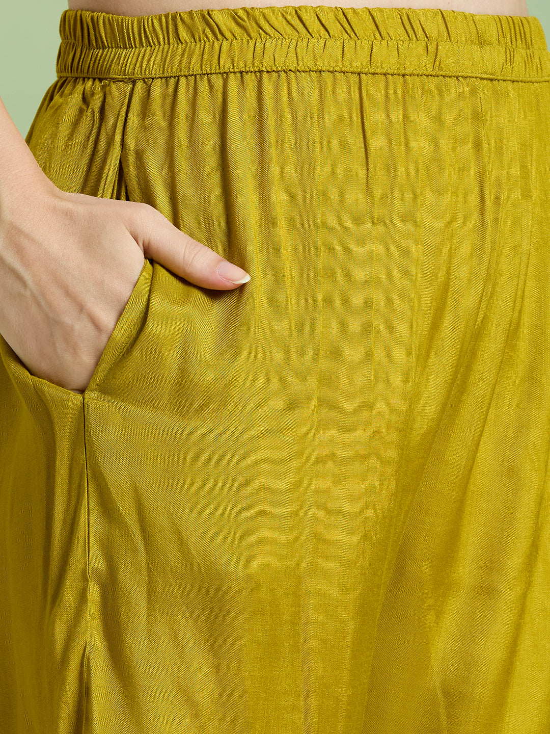 Ethnic Printed Embroidered Straight Kurta with Pant & Dupatta - Lime Green