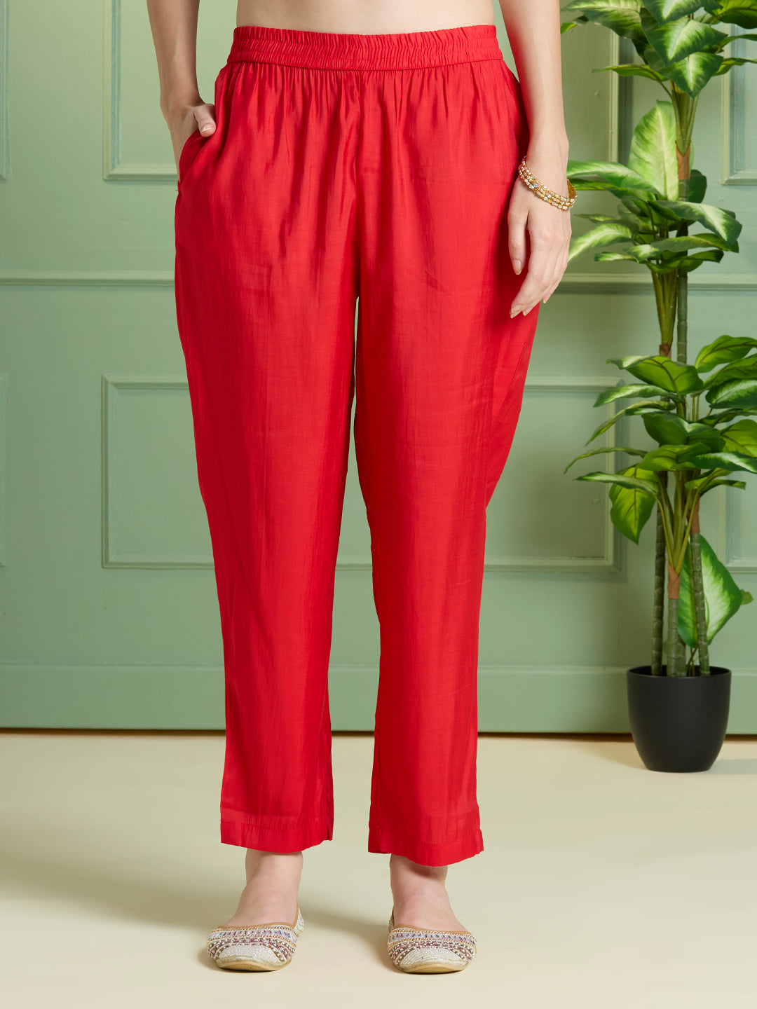 Ethnic Floral Printed Straight Kurta with Pant & Dupatta - Red