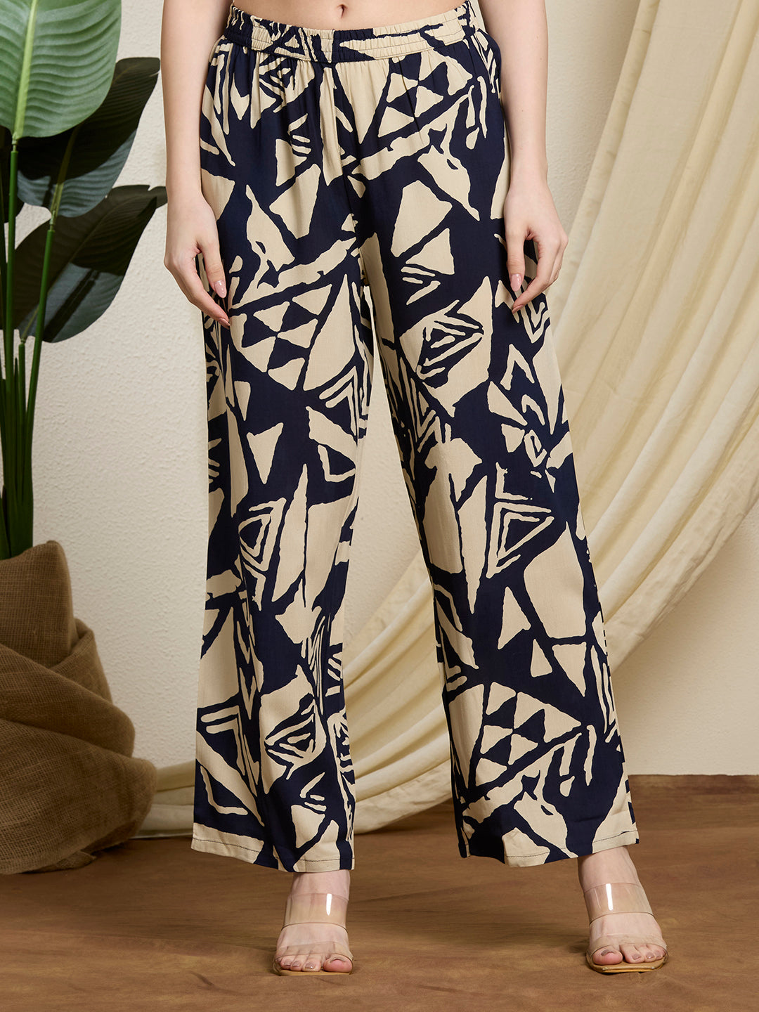 Abstract Printed Straight Fit Co-ord Set - Navy Blue