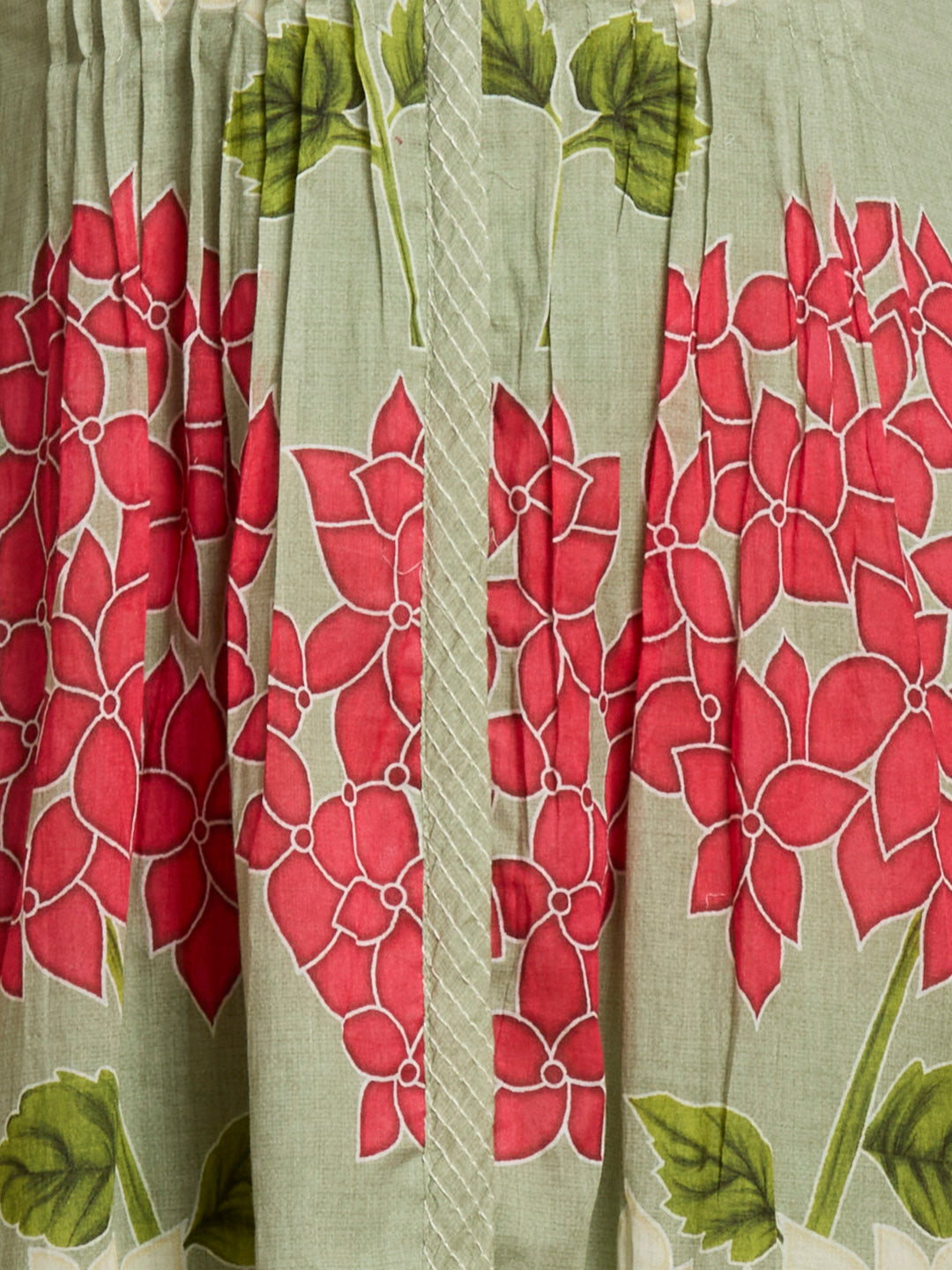 Abstract Floral Printed A-Line Pleated Kurta with Pant - Green