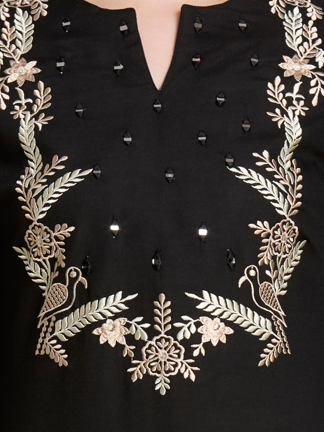 Floral Threadwork Embroidered Straight Fit Co-ord Set - Black