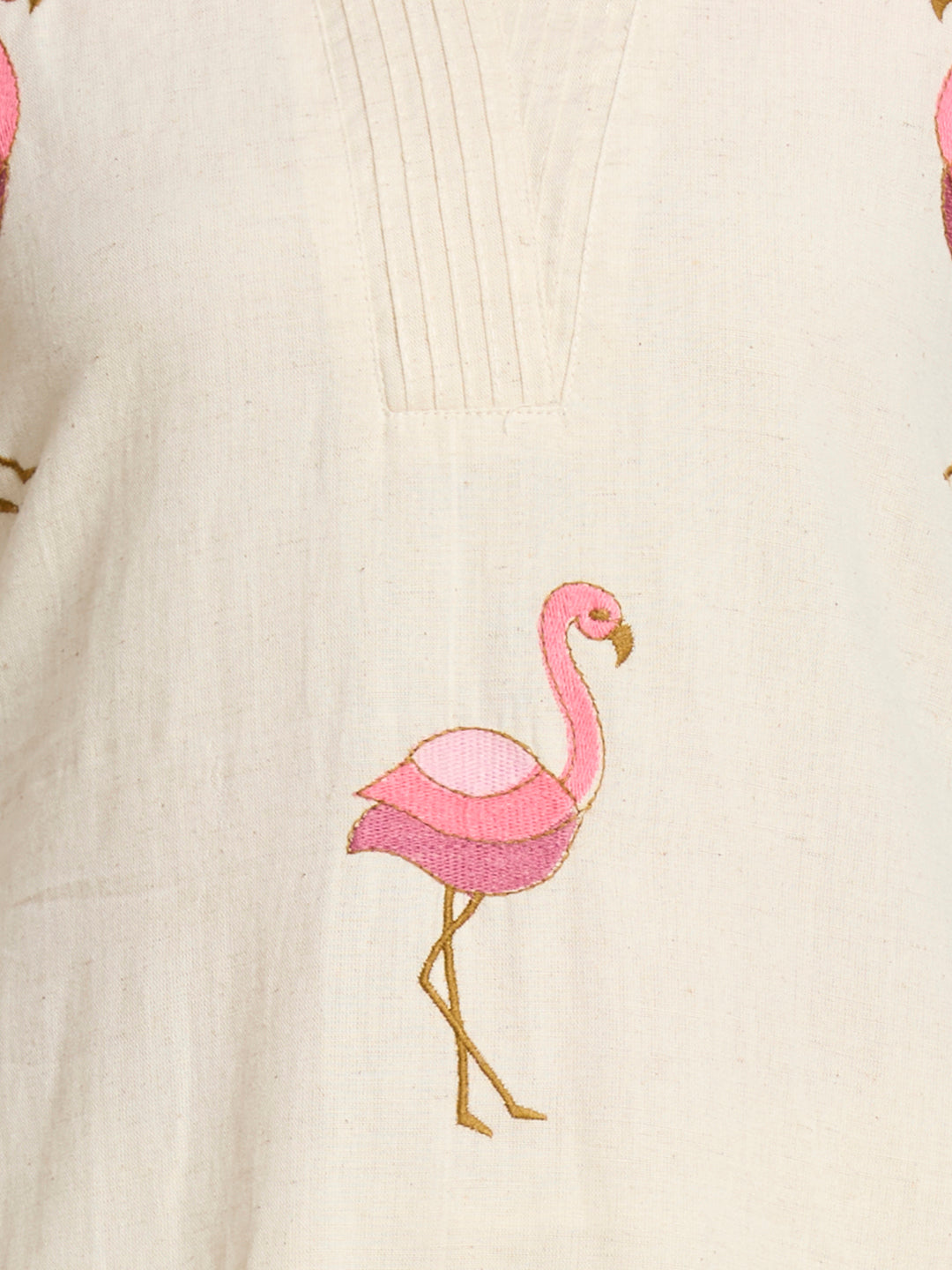 Solid Ostrich Threadwork Embroidered A-Line Co-ord Set - Off White