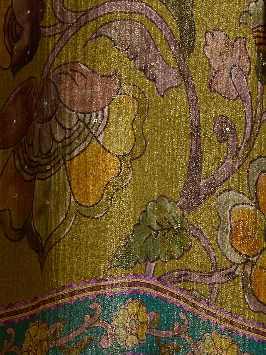 Festive Floral Printed Embroidered Tissue Kurta with Pant & Dupatta - Green