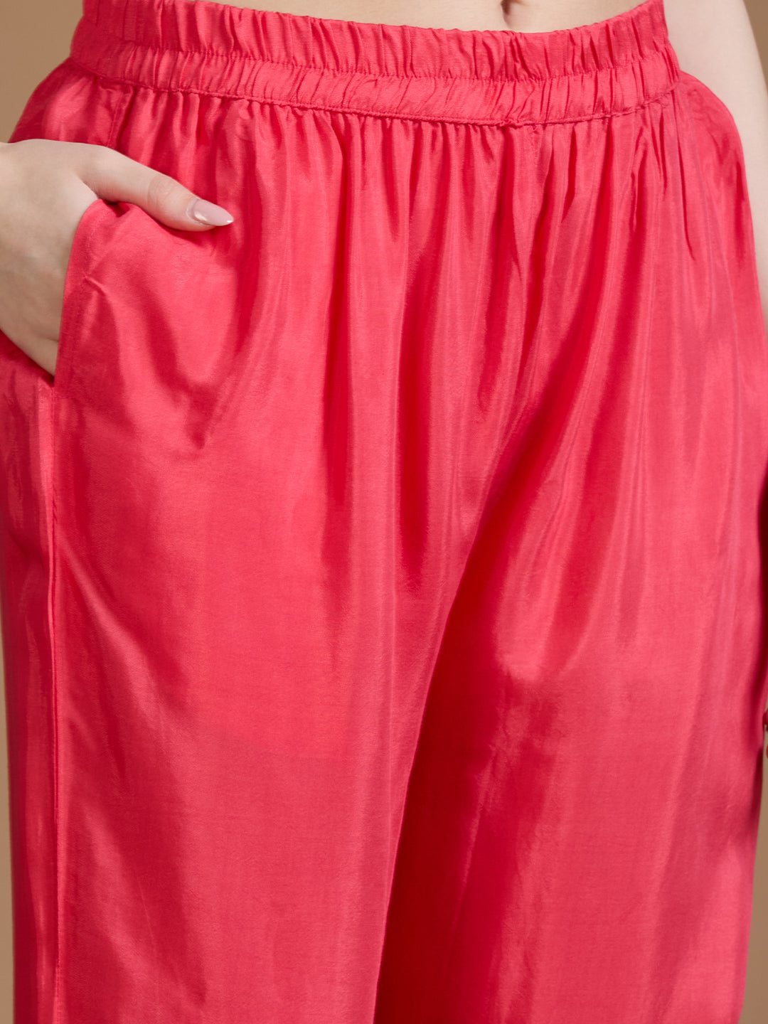 Abstract Floral Printed Straight Kurta with Pant & Dupatta - Pink