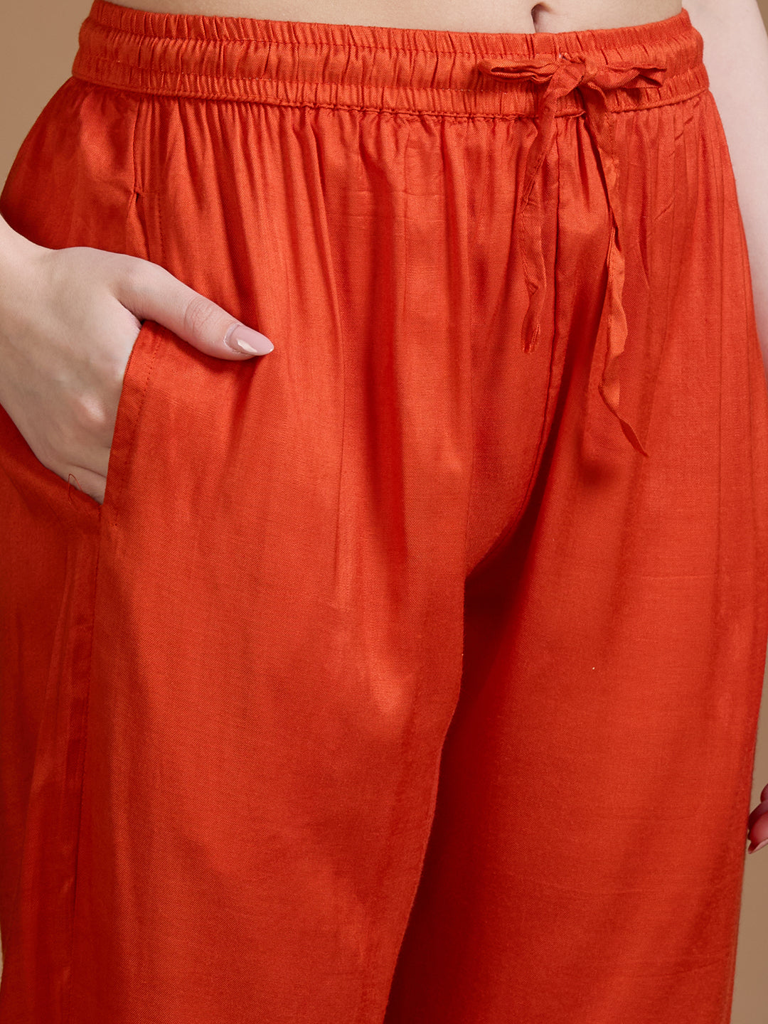 Ethnic Floral Printed & Embroidered Straight & Kurta with Pant and Dupatta - Rust