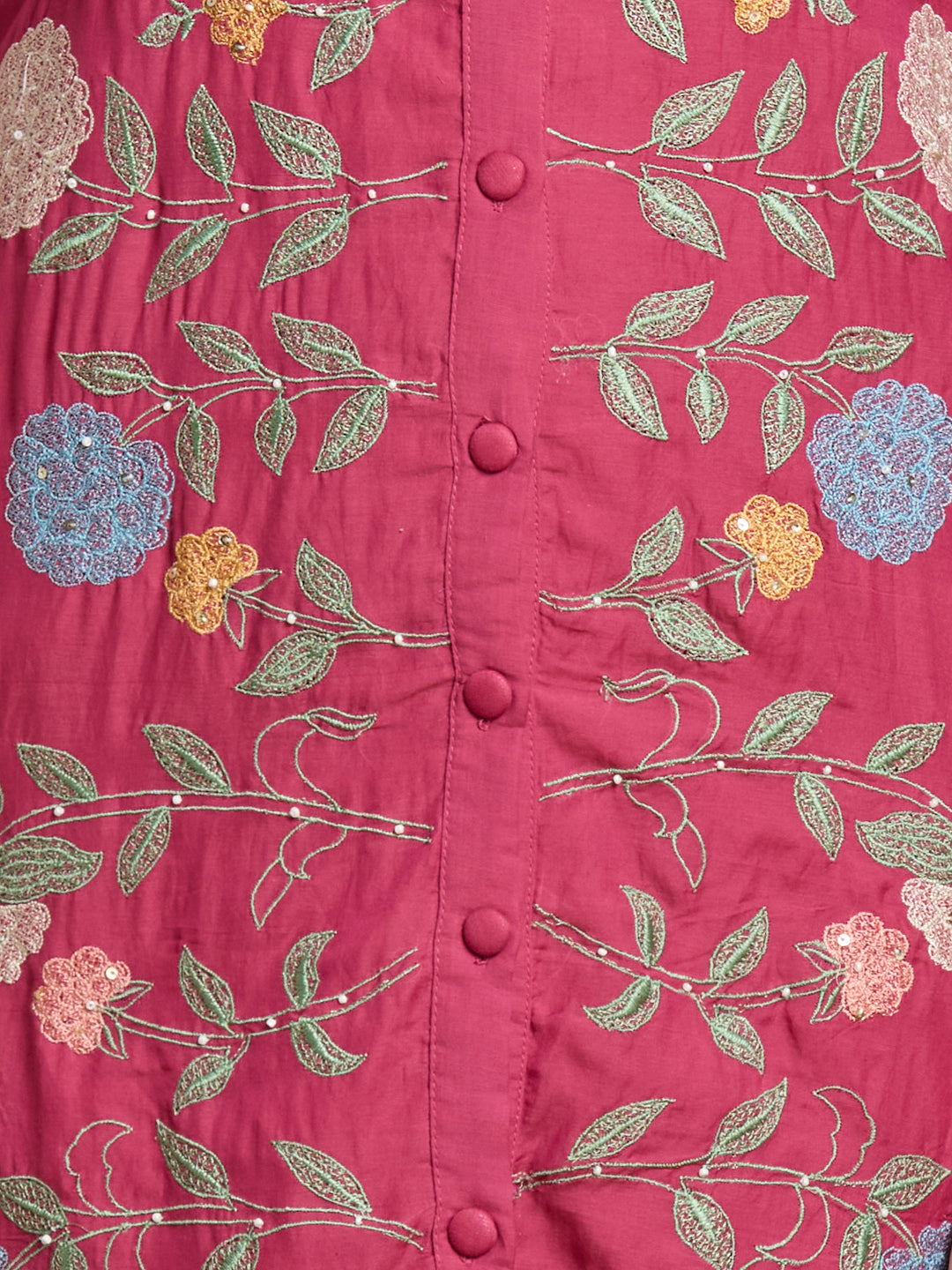 Solid Floral Embroidered Straight Kurta with Pant & Dupatta - Pink