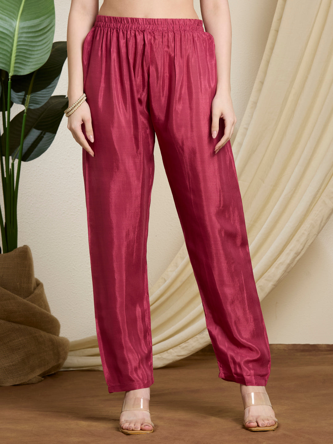 Solid Floral Embroidered Straight Kurta with Pant & Dupatta - Pink