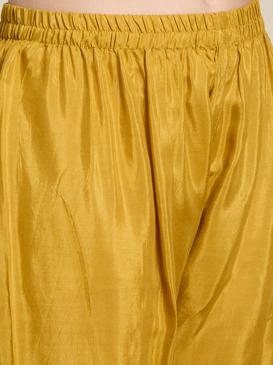 Solid Floral Embroidered Straight Kurta with Pant & Dupatta - Mustard