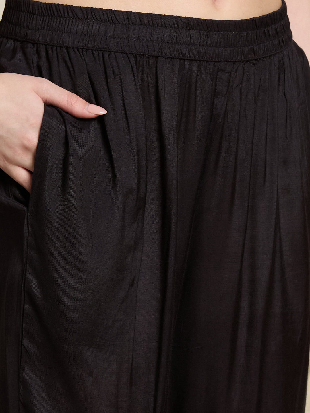 Solid Ethnic Printed Embroidered Straight Kurta with Pant & Dupatta - Black