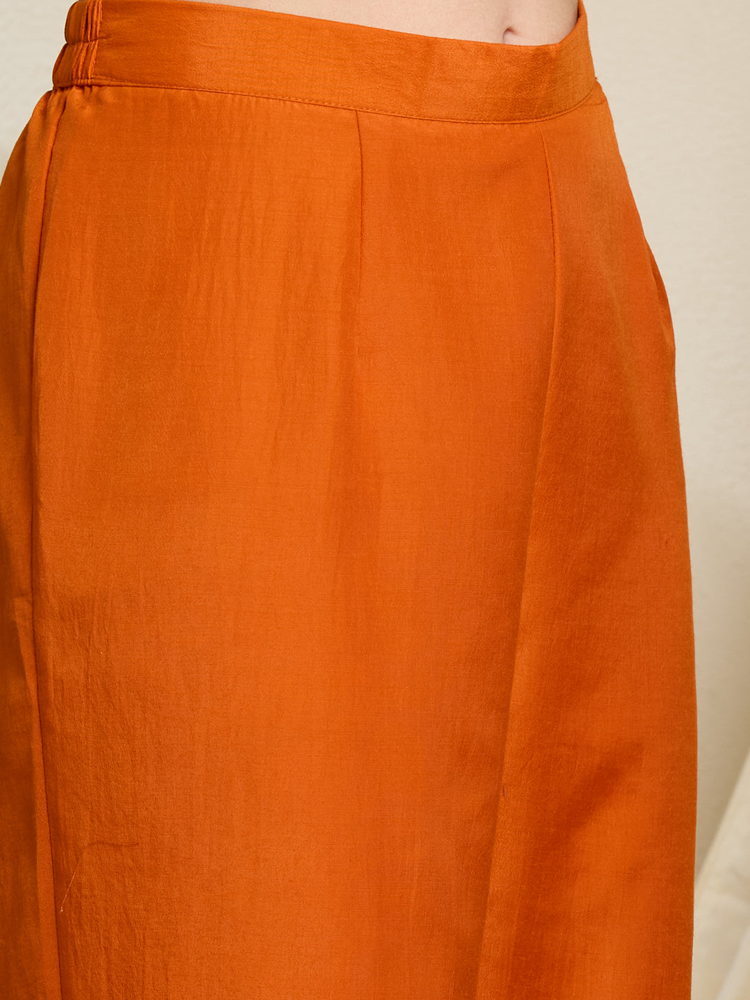 Festive Solid Ethnic Embroidered Anarkali Kurta with Pant & Scalloped Dupatta - Orange