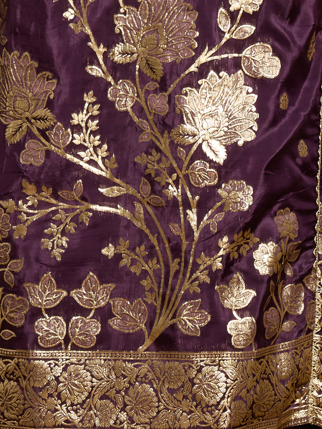 Festive Ethnic Floral Woven & Embroidered Kurta with Pant & Striped Dupatta - Deep Purple