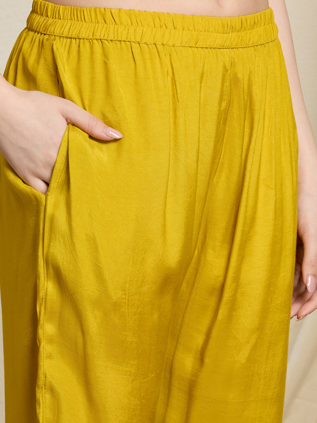 Ethnic Printed & Embroidered Straight Kurta with Pant & Dupatta - Yellow