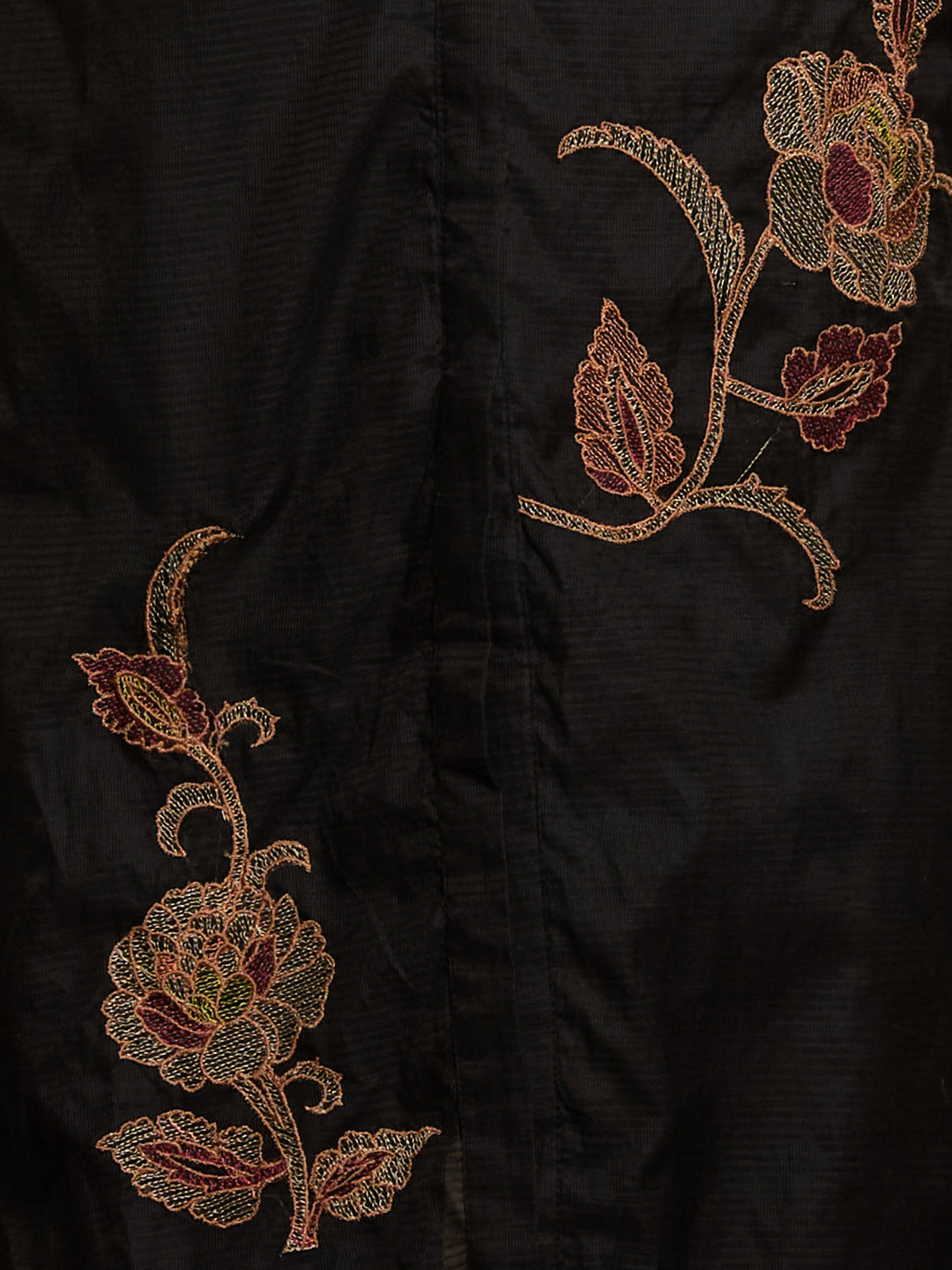 Solid A-Line Floral Embroidered Kurta and Dupatta with Pant - Black