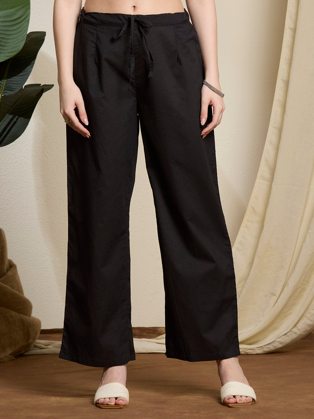 Ethnic Paisley Printed A-Line Pleated Kurta with Palazzo & Dupatta - Black