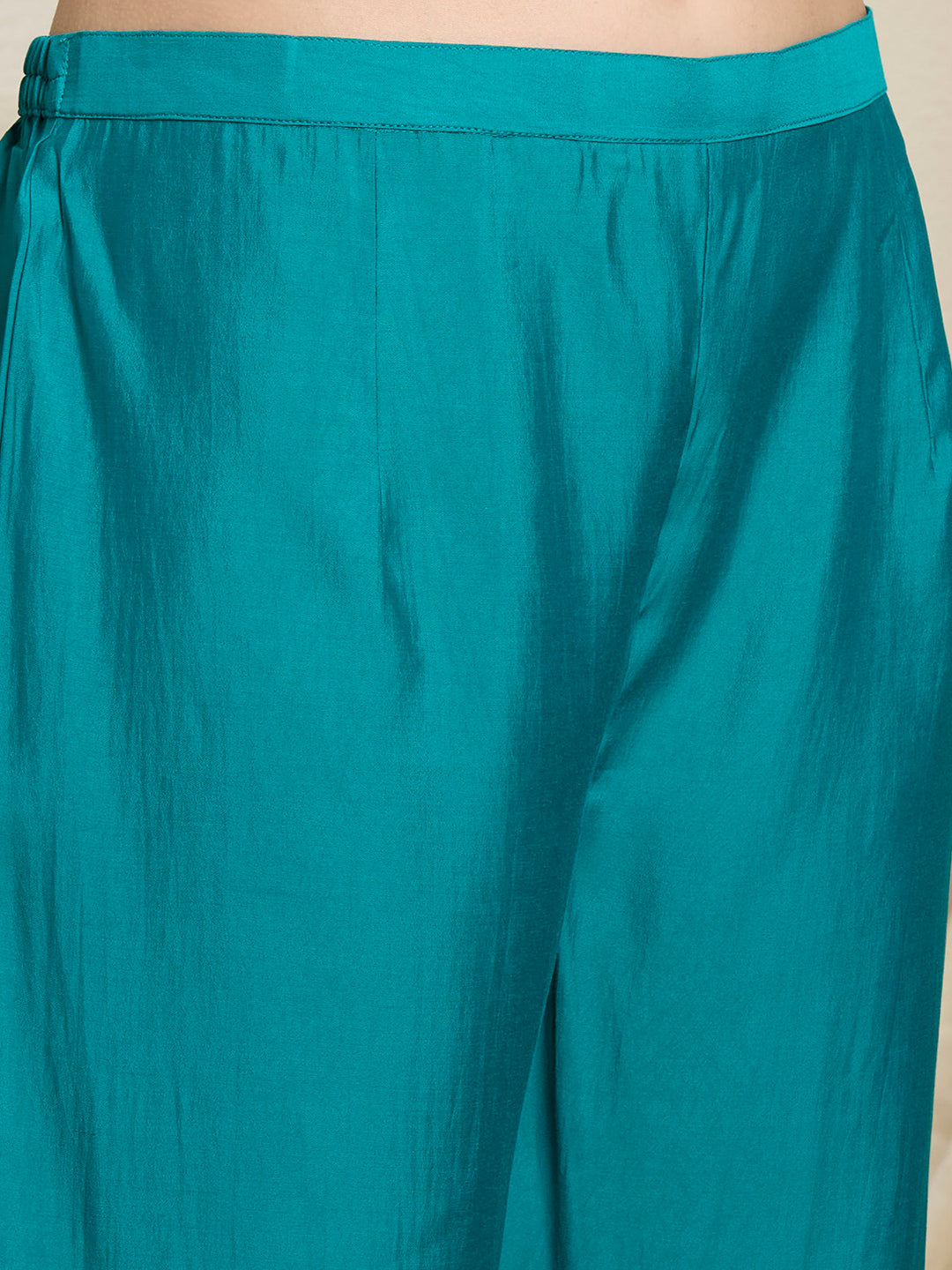 Solid Floral Hand Embroidered Straight Kurta with Pant & Dupatta - Sea Green