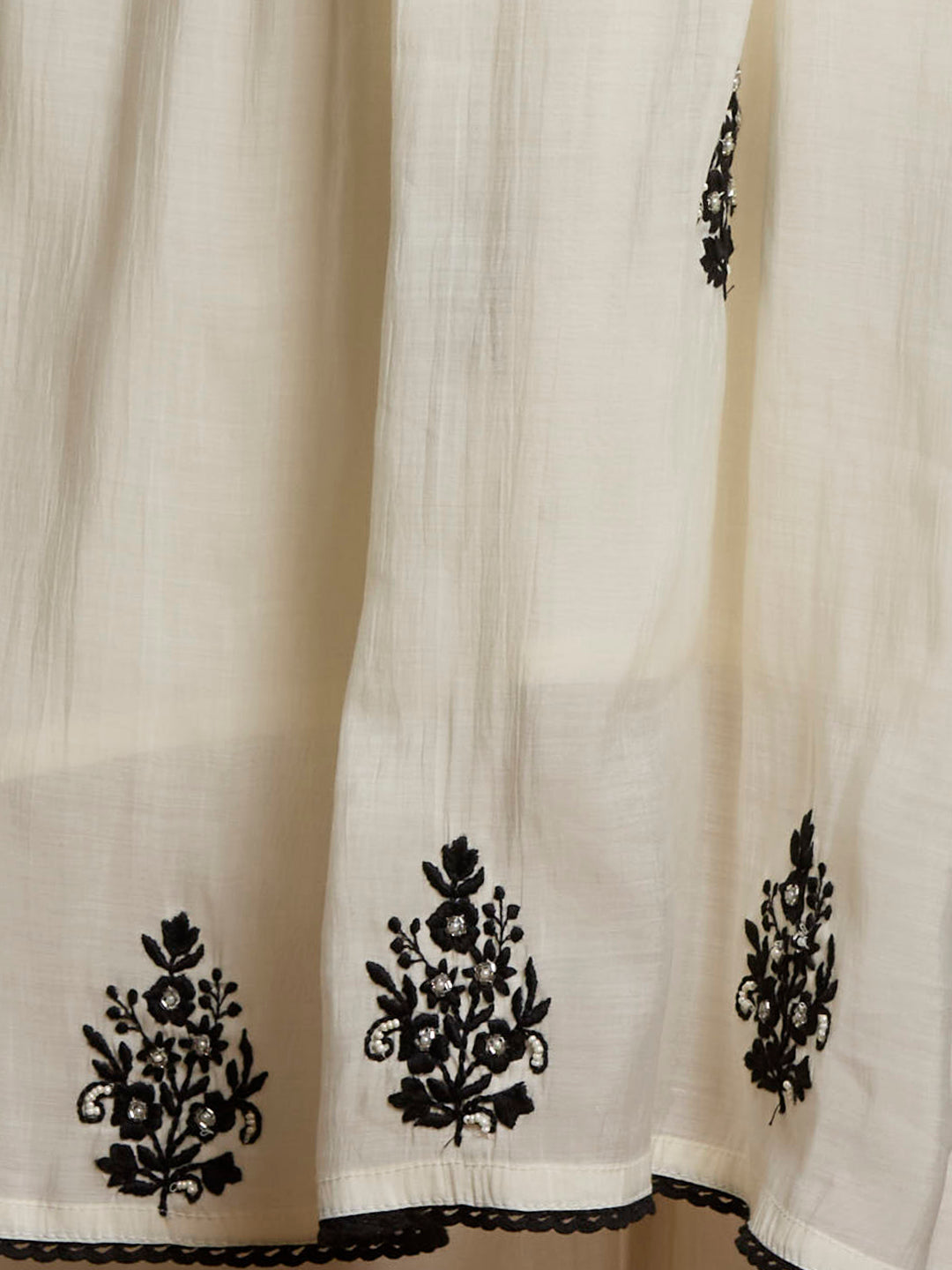 Solid Ethnic Embroidered A-Line Pleated Kurta with Palazzo & Dupatta - Off White