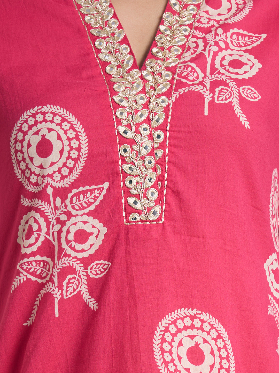 Floral Printed A-Line Flared Kurta with Pant - Magenta