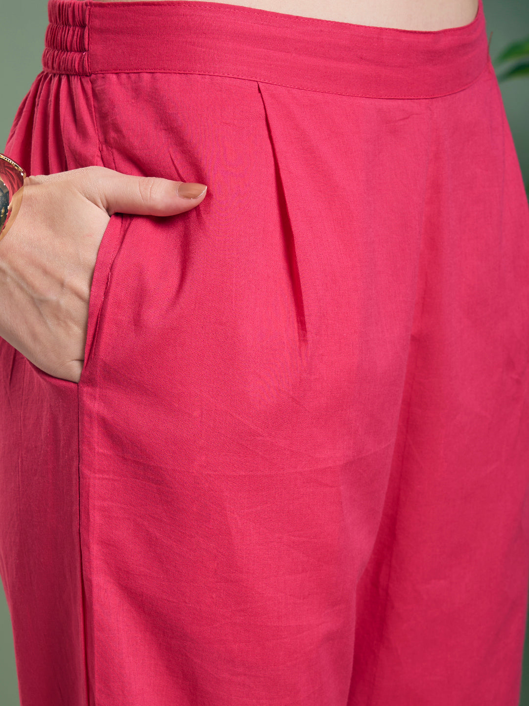 Floral Printed A-Line Flared Kurta with Pant - Magenta