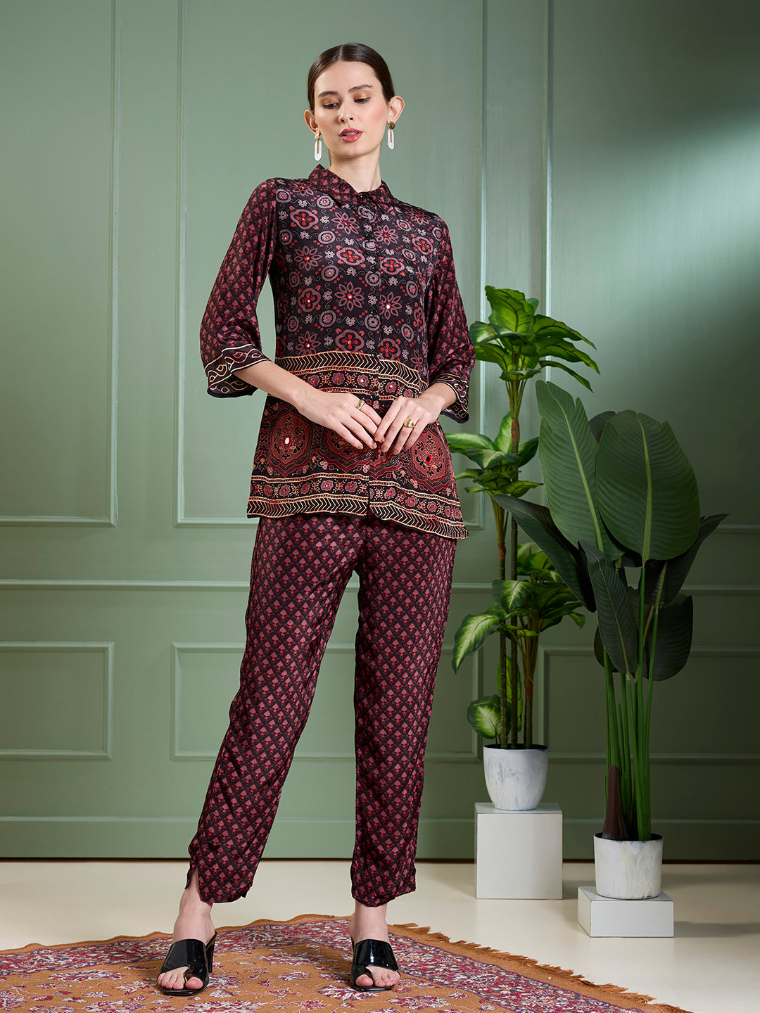 Ethnic Floral Printed Straight Fit Co-ord Set - Multi