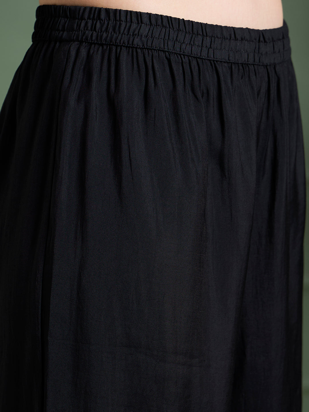 Solid Sequin Embroidered Straight Fit Co-ord Set - Black