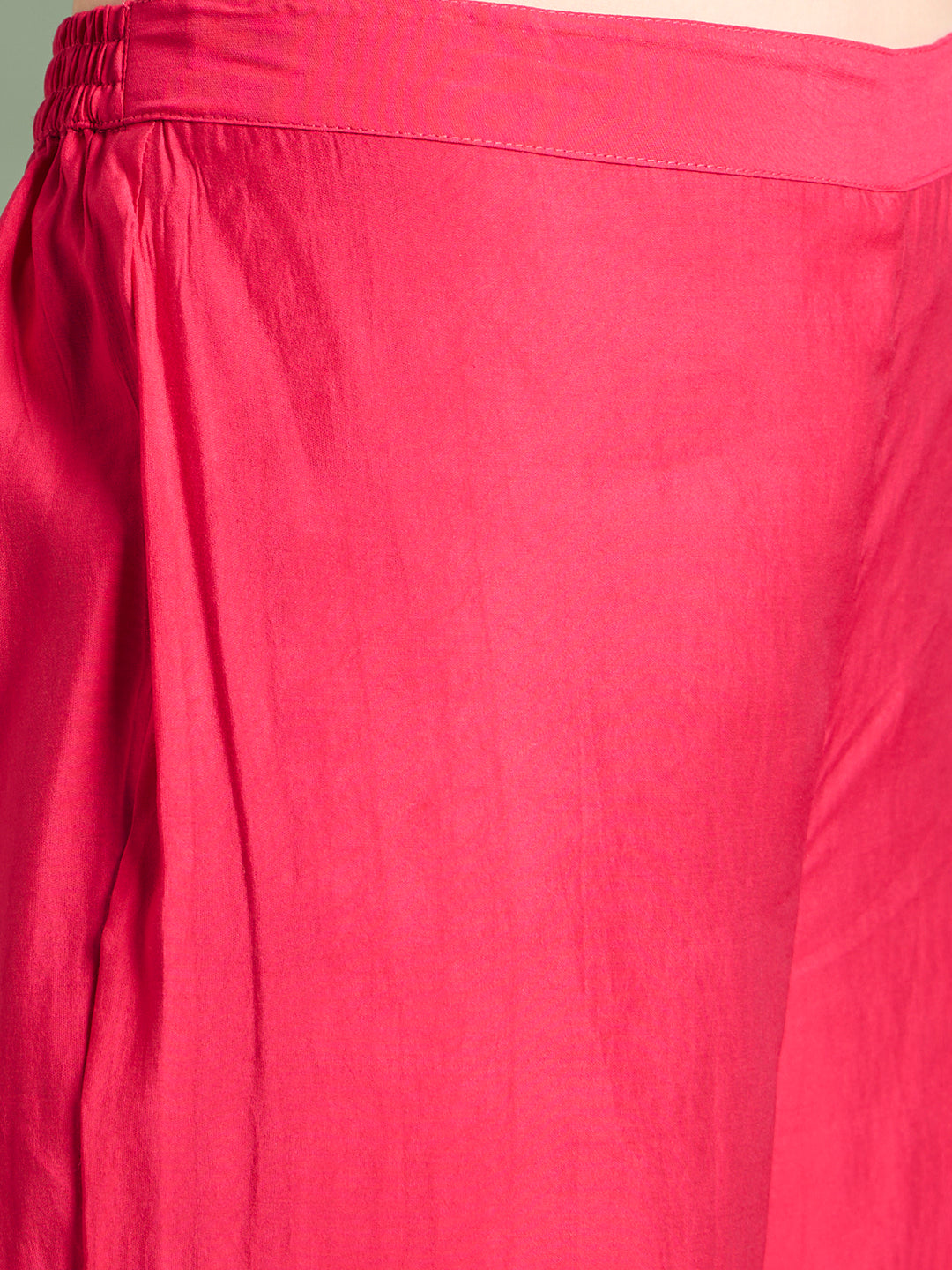 Solid Lotus Embroidered Straight Kurta with Pant & Dupatta - Rani