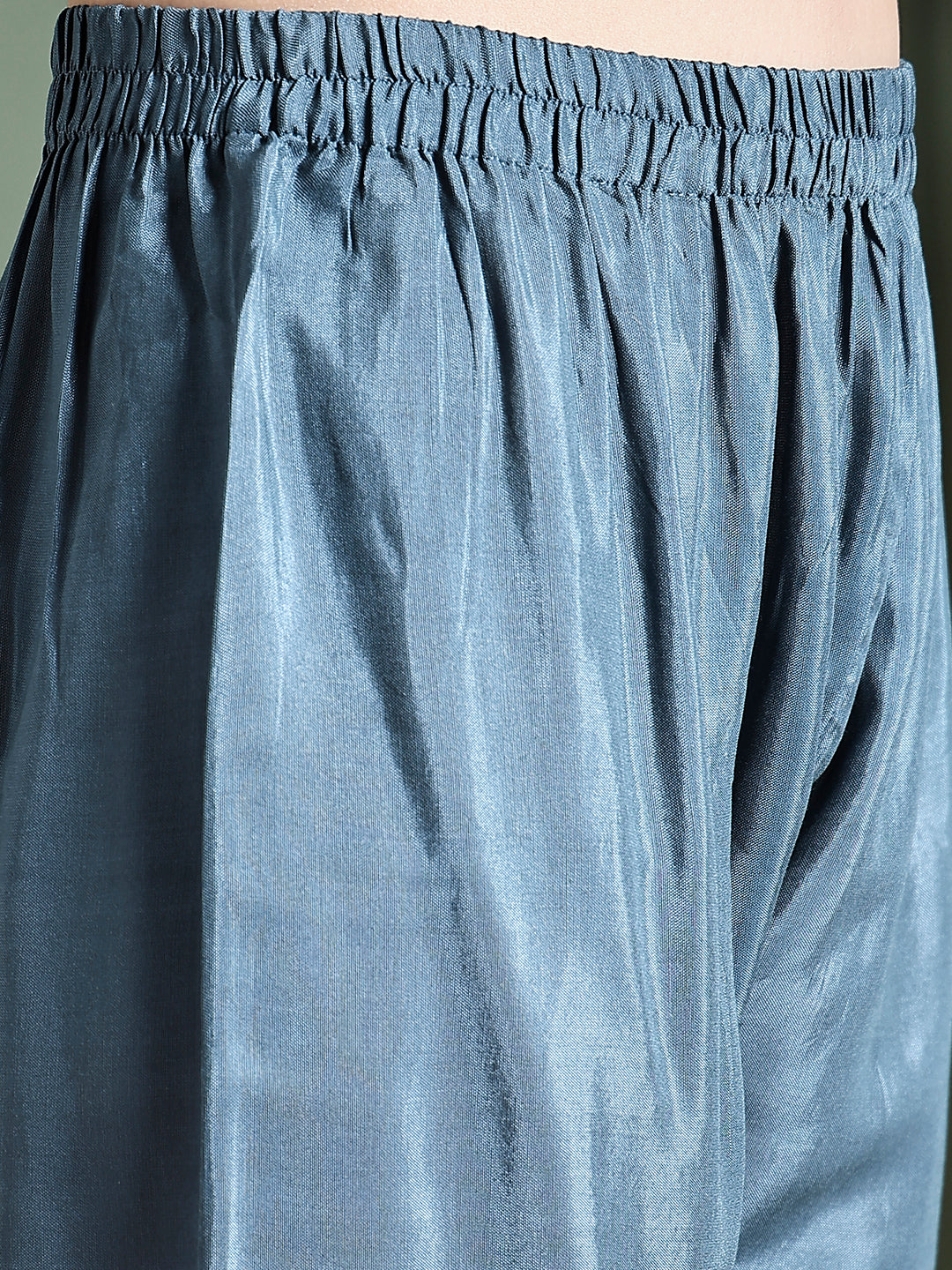 Solid Floral Embroidered Straight Kurta with Pant & Dupatta - Blue